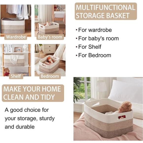 Large Blanket Basket, Rectangle Woven Baskets for Storage,Nursery Blanket Basket - Picture 3 of 7